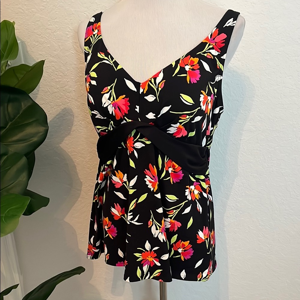 Lands’ End Floral Tankini Top Size 14
